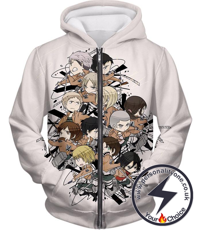 Attack on Titan Super Cool All Attack on Titan Characters Promo White Zip Up Hoodie